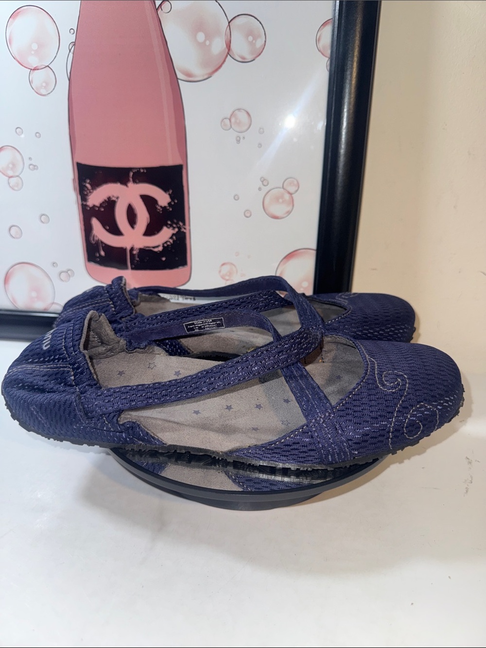 Ahnu Karma Mesh Navy Blue Stretch Mary Jane Flats with Cross Strap - Women’s 8